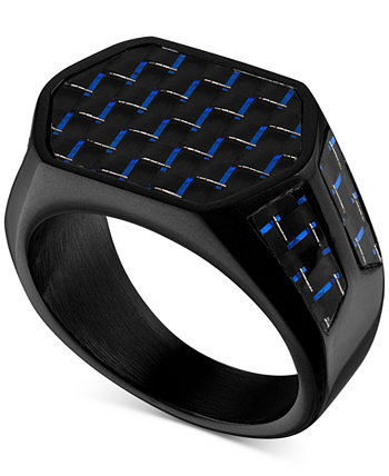 Черное и синее кольцо из углеродного волокна со скошенной кромкой (также из черного и золотого углеродного волокна), созданное для Macy's Esquire Men's Jewelry