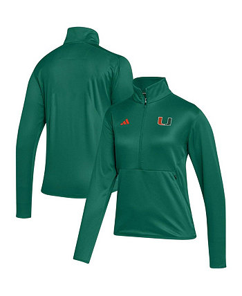 Женская зеленая футболка Miami Hurricanes 2023 Sideline AEROREADY с полумолнией на молнии реглан Adidas