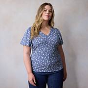 Plus Size LC Lauren Conrad V-Neck Flutter Sleeve Top LC Lauren Conrad