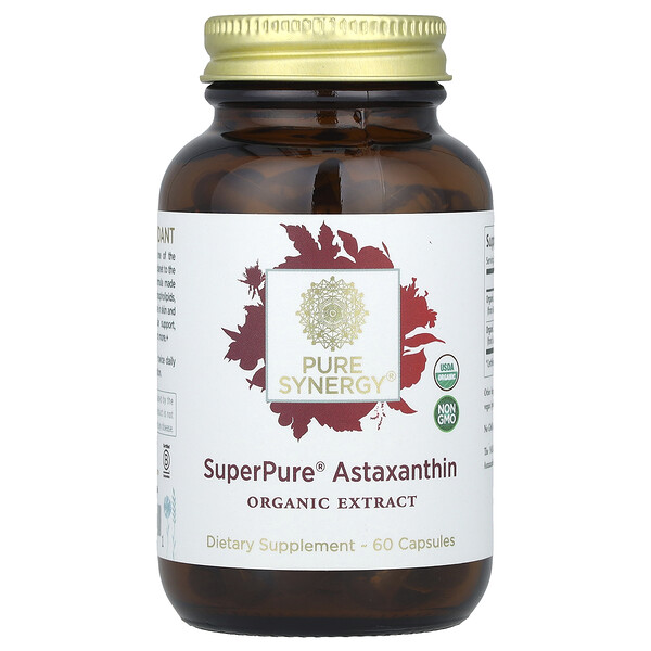 SuperPure Астаксантин 60 капсул, сертифицированный органический экстракт Pure Synergy