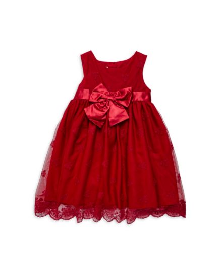 Little Girl&#8217;s Bow &amp; Lace Dress Purple Rose