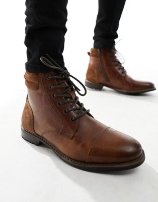 Темно-коричневые кожаные широкие ботинки на шнуровке Red Tape Red Tape