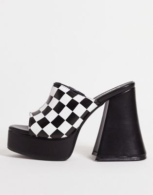Lamoda platform mule heel sandals in checkerboard print Lamoda