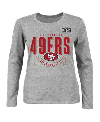 Женская футболка цвета Хизер Серый Сан-Франциско 49ers Super Bowl LVIII размера плюс с длинным рукавом Quick Pass Fanatics