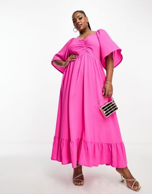 Розовое платье макси с рифлеными рукавами Yours Yours
