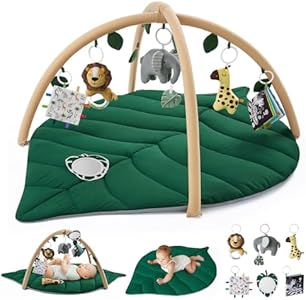 Blissful Diary Baby Play Gym & Activity Mat, Oversize Leaf Shaped Baby Play Mat w 6 Detachable Toys, Tummy Time Mat Promote Motor Skills & Sensory Development Mat, Newborn Infant Baby Essentials Gift Blissful Diary