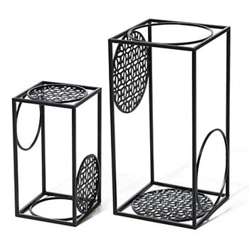 Glitzhome Set of 2 Black Metal Wire Rectangular Nesting Planter Stand Glitzhome