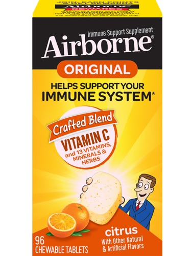 Жевательные таблетки с цитрусовыми витамином C и amp; E Zinc Immune Support -- 96 жевательных таблеток AirBorne