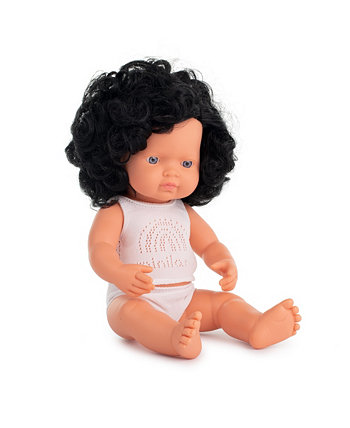 Девочка 15 дюймов, кавказская кукла с вьющимися черными волосами Miniland
