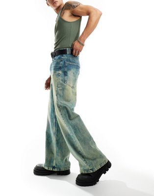 COLLUSION x013 mid rise wide leg jeans in green wash Collusion