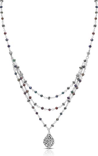 Ожерелье с многослойной подвеской из стерлингового серебра с жемчугом и филигранными бусинами Lois Hill