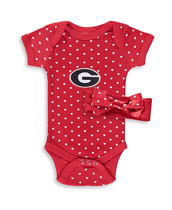 Комплект боди и повязки на голову Red Georgia Bulldogs Hearts для девочек для новорожденных и младенцев Red Georgia Bulldogs Hearts Two Feet Ahead