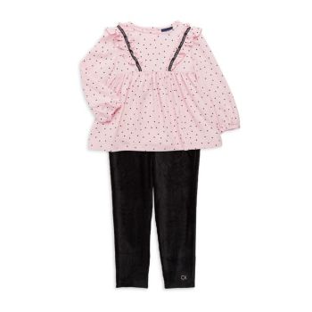 Двухкомпонентное платье в горошек для маленьких девочек и платье в горошек; Комплект Бархатных Леггинсов Calvin Klein