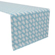 Table Runner, 100% Cotton, 16x108&#34;, Baby Blue Foot Prints Fabric Textile Products