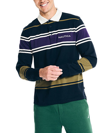 Мужская рубашка-поло с длинными рукавами в полоску для регби классического кроя Nautica