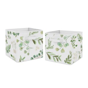 Sweet Jojo Designs Children Floral Leaf Foldable Fabric Storage Bins, Green and White, 2 Count Sweet Jojo Designs