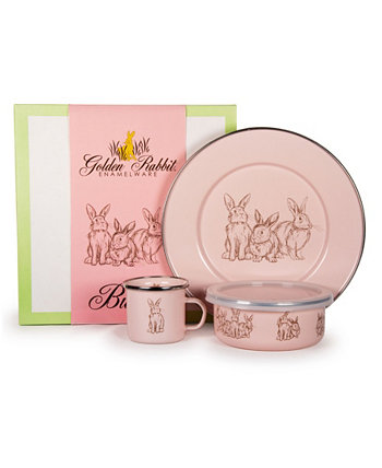 Коллекция эмалированной посуды Pink Bunnies Детский обеденный набор из 3 предметов Golden Rabbit
