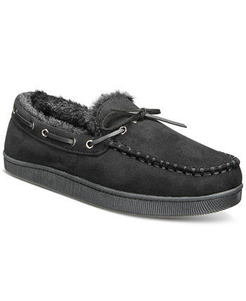 Men's Faux-Suede Moccasin Slippers with Faux-Fur Lining, Created for Macy's Club Room