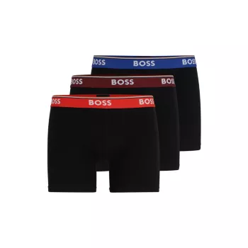 Тройная упаковка трусов-боксеров из эластичного хлопка с поясами с логотипом BOSS