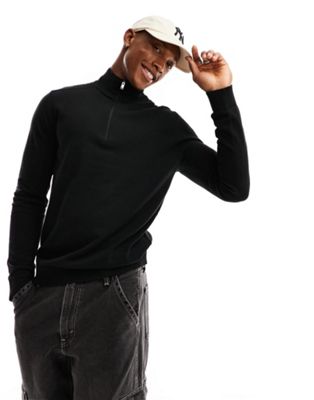 Черный вязаный свитер с высоким воротником и полумолнией Selected Homme Selected