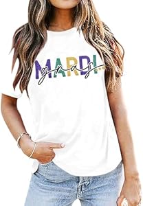 Mardi Gras Shirt Women New Orleans Mardi Gras Party T-Shirt Funny Carnival Shirts Mardi Gras Print Tee Tops ASTANFY