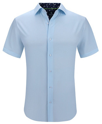 Мужская приталенная классическая рубашка с коротким рукавом и эластичным принтом на пуговицах Tom Baine