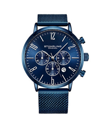 Мужские синие часы из нержавеющей стали с браслетом 48мм Stuhrling