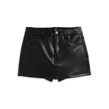 Girl's Faux Leather Mini Short Tractr