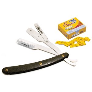 Stainless Steel Straight Razor, Shavette w/ 100 Shark Single Edge Razor Blades Classic Samurai