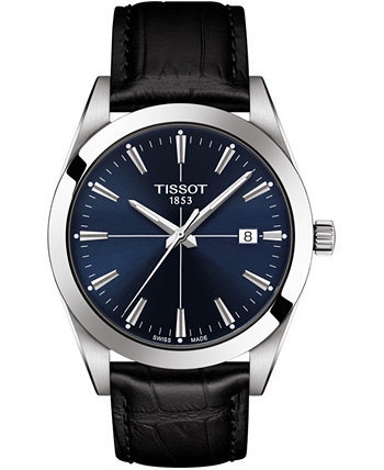 Мужские швейцарские часы с черным кожаным ремешком Gentleman 40мм Tissot