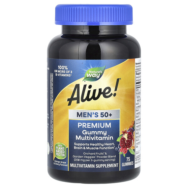 Alive! Мужчины 50+ Премиум жевательные мультивитамины, Апельсин, Виноград & Вишня - 75 жевательных конфет - Nature's Way Nature's Way