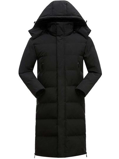 для мужчины Утепленная куртка с карманом на кулиске съемный с капюшоном SHEIN