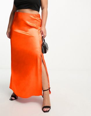 Оранжевая атласная юбка миди Vila Curve Vila