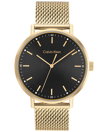 Мужские золотые часы с сетчатым браслетом 42 мм Calvin Klein