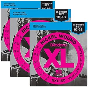 Струны для электрогитары D'Addario EXL150, 12 струн, легкий калибр, 3 комплекта в упаковке D'Addario