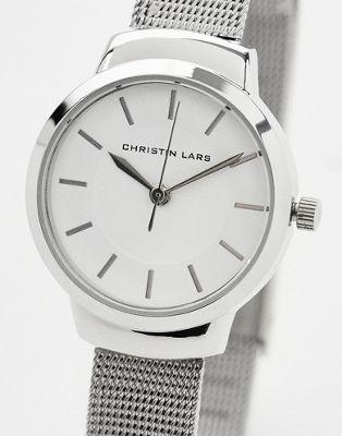 Серебристые часы Christin Lars с тонким ремешком из искусственной кожи Christin Lars