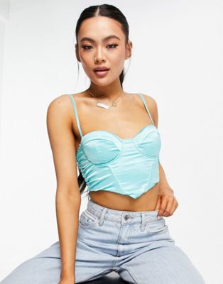 Femme Luxe satin corset top in teal - part of a set Femme Luxe