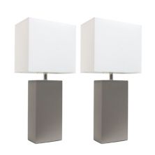 Комплект из 2 современных кожаных настольных ламп Elegant Designs с белыми тканевыми абажурами, серый цвет All The Rages