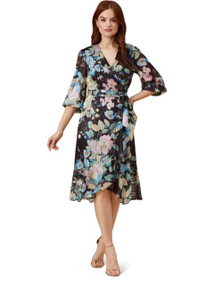 Printed Floral Chiffon Wrap Dress with Ruffle Hem Adrianna Papell