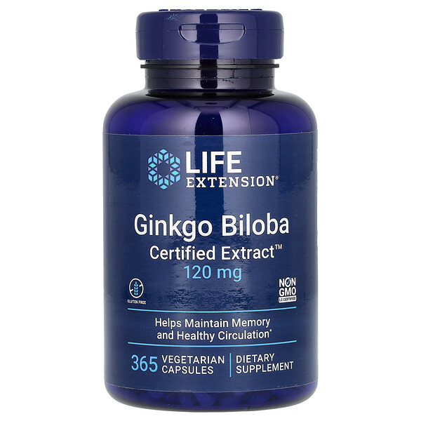 Гинкго Билоба, Стандартизированный Экстракт - 120 мг - 365 вегетарианских капсул - Life Extension Life Extension