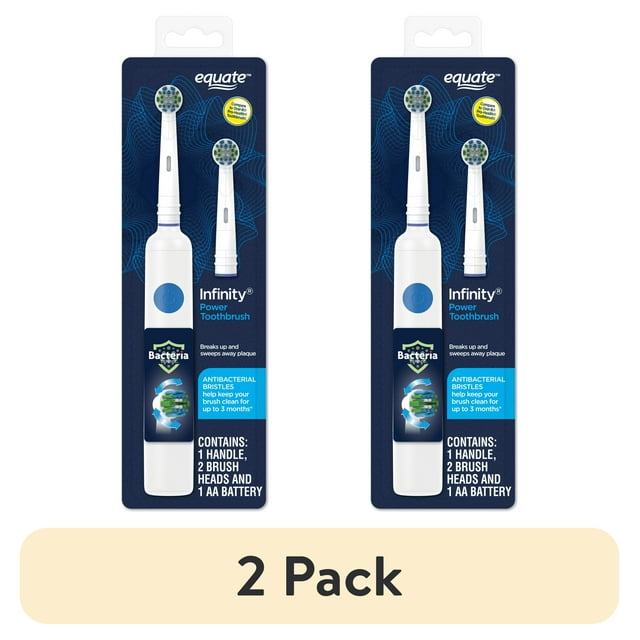 (2 pack) Equate Infinity Power Toothbrush with Bacteria Defense Bristles and EasyFlex Replacement Brush Head Equate