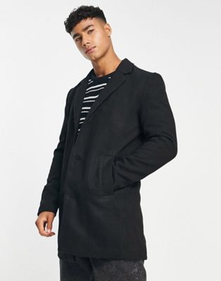Черное пальто из искусственной шерсти Jack & Jones Originals Jack & Jones