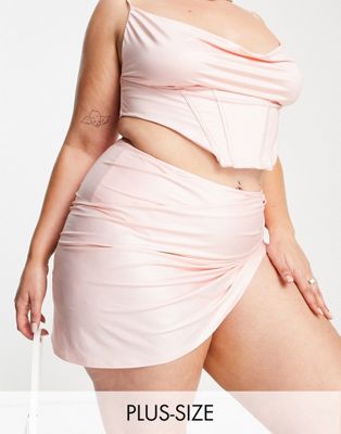 Розовые атласные юбки бикини с запахом ASOS LUXE Curve ASOS Luxe