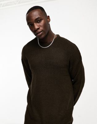 Темно-дубовый свитер с плотной вафельной вышивкой Threadbare Tall Threadbare