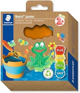 STAEDTLER 8767 40 BK Noris Junior Collapsible Non-Spill Water Paintbrush Cup for Toddlers Aged 2+ (Pack of 1), Blue & Yellow STAEDTLER