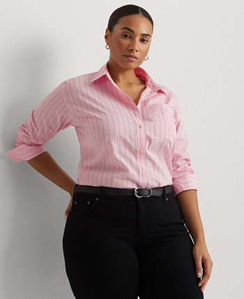 Рубашка в полоску из хлопка больших размеров LAUREN Ralph Lauren