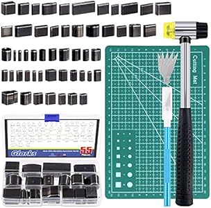 Glarks 55Pcs Hole Hollow Punch Cutter Tool Kit Includes 52 Shape One Hole Hollow Punch Cutter Set, Carving Knife with 5pcs Blades, a Rubber Hammer and a A5 Cutting Mat for Handmade DIY Leather Craft Glarks