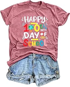 LHBNK Teacher Shirts Women Happy 100 Days of School T-Shirt Teach Print Graphic Tshirt Teacher Gifts Tops Tee LHBNK