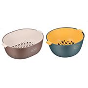 Kitchen Colander Bowl Set 2PCS, Plastic Washing Basket and Strainer Unique Bargains