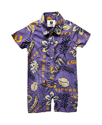 Baby Boys and Girls Purple Distressed LSU Tigers Vintage-Like Floral Romper Wes & Willy